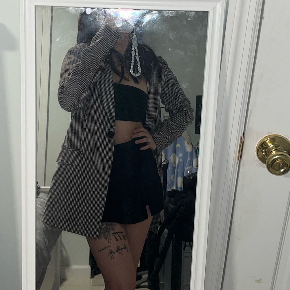Houndstooth longline blazer